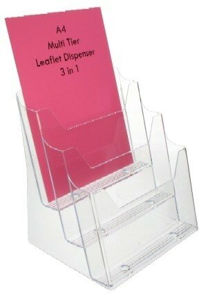 Acrylic Leaflet Dispensers Three Tier A4 W227mm x D38mm x H220mm