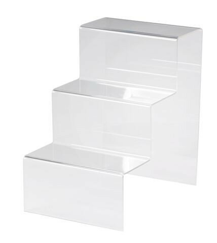 Perspex Three Step Display Shelf 200mm Free Standing